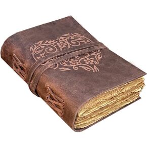 Leather Journal, Beautiful Heart Embossed Journals for Women, Deckle Edge Vintage Paper Leather Journals for Women | Vintage Journal, Writing Journals for Women, 200 Pages of Antique Paper (7x5 Inch)
