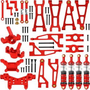 ShareGoo Aluminum Swing Arms & Steering Knuckle Kit & Shock Absorbers & Shock Tower Compatible with Hyper Go H16BM H16DR H16 MJX 16207 16208 16209 1/16 RC Upgrade Parts (Red)