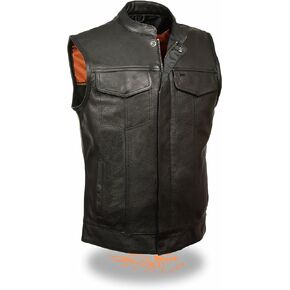 Milwaukee Leather SOA Men's Naked Cowhide Leather Vest MLM3510 Zipper/Snap Front w/ 2 Gun Pockets