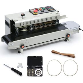 U.S. SOLID Continuous Bag Band Sealer Sealing Machine, Automatic Horizontal Band Sealer with Digital Temperature Control for 0.02-0.08mm PVC Bags Films Stamp Coding 110V/60HZ