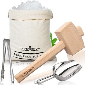 Lewis Bag and Ice Mallet Crush Ice - Wood Hammer and Lewis Bag for Crushed Ice, Bartender Kit Set & Bar Tools Kitchen Accessory