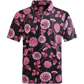DEOLAX Mens Golf Shirt Fashion Print Floral Polo Shirts Short Sleeve Soft Classic Casual Dry Fit Golf Shirt for Men