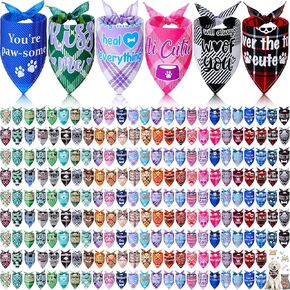 200 Pcs Spring Dog Bandanas Bulk Summer Plaid Pet Bandanas with Cute Sayings Dog Scarf Bibs Adjustable Kerchief Puppy Grooming Costume Supplies for Small to Large Cats(Classic Style)