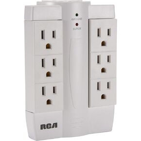 RCA PSWTS6F Wall Tap Surge Protector with 6 Swivel Outlets,White
