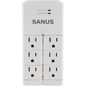SANUS On-Wall Surge Protector - 6 Rotating Outlets - Fits Larger Plugs -1080 J - Low-Profile & Fireproof - White