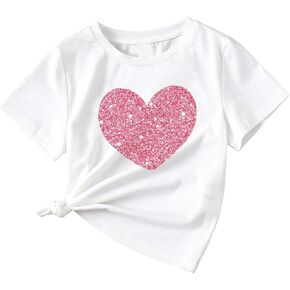 تي شيرت للفتيات من SweatyRocks مطبوع عليه قلب سباركلي ترتر ورقبة دائرية وأكمام قصيرة in Kuwait