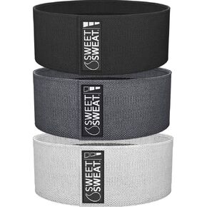 Sweet Sweat Hip Bands and Resistance Set with 3 Levels of Resistance | Non-Slip Fabric Booty Bands for Squats & Lunges | Includes Free Mesh Carrying Bag