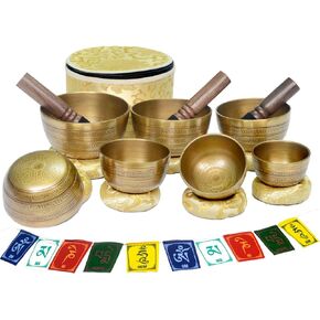 Tibetan Singing Bowl Set of 7 Himalayan Bowl Vajra Engraved Chakra bowl Authentic 7 metals Handmade in Nepal for Yoga, Chakra healing, Deep Relaxation Mindfulness