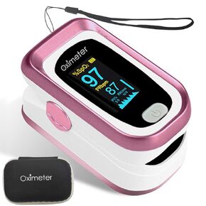 Fingertip Pulse Oximeter, OLED color large screen heart rate monitor for any age, comes with carrying case and lanyard. [Rose Gold]