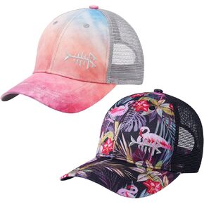BASSDASH 2 Pack Altimate Fishing Hunting Hat Mesh Back for Men Women Adjustable Baseball Trucker Cap Camo Blaze Orange