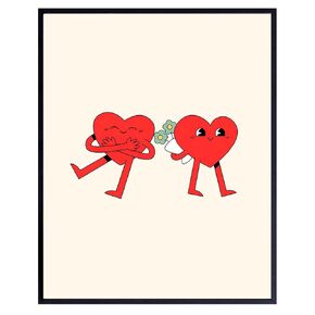 Retro style Heart Wall Art - 70s Retro Love Wall Decor - Trendy Wall Decor - Preppy Wall Art - Happy Home Decor - Pop art Wall Decor - Indie Room Decor - Eclectic Wall Art - Cute Aesthetic Room Decor