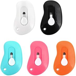 HLLMX 5 PCS Mini Utility Knives Box Cutter Retractable Letter Opener Mini Carry-on Small Box Cutter Manual Button Keychain Opener Paper Cutter for Envelope, Package, Paper Cut, Safe Mail Opener