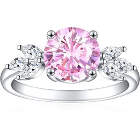 925 Sterling Silver Engagement Ring for Women Round Milgrain Cut Gemstone Birthstone Promise Ring for Her Colored Cubic Zirconia Ring Size 4-10.5