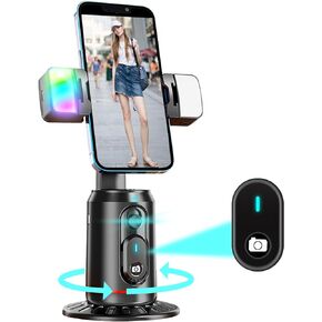 Auto Face Tracking Tripod 360° Rotating Auto Tracking Phone Stand, No App, Gesture Control Smart Shooting Camera Mount with Selfie Light and Remote for Live Vlog Streaming Video Tiktok-Rechargeable