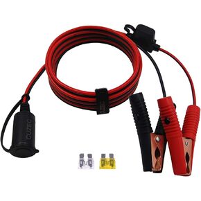 12V/ 24V Extension Cord Plug Socket with Battery Clamp 4FT / 1.2m 14 AWG Battery Clip-On and Cigarette Lighter Adapter
