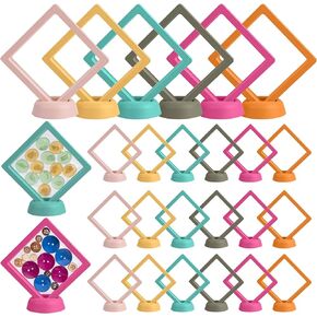 Framendino, 6 Pack 3D Floating Frame Display Holder Stands, 2.7 in Travel Portable PE Film Jewelry Storage Box Transparent Display Organizer for Challenge Coins, AA Medallions