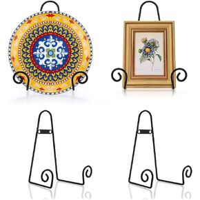 4 Pack Black Metal Plate Holders for Displaying Wall Mount Display Easel Horizontal Plate Rack Plate Hanger Decorative Plate Stand Holders Picture Frame Holder Stand 6.7x2.5x3.1 Inch