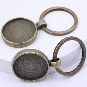 Reidgaller 10pcs 25mm Cabochon Keychain Blanks Antique Silver Bronze Key Chain Base Setting Trays DIY Keyring Making kit (Antique Bronze)