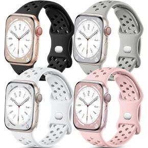 Getino Compatible with Apple Watch Band 40mm 38mm 41mm 44mm 45mm 49mm 42mm for Women Men iWatch SE Ultra Series 9 8 7 6 5 4 3 2 1, Durable Stylish Flexible Breathable Soft Silicone Sport Bands, 4 Pack
