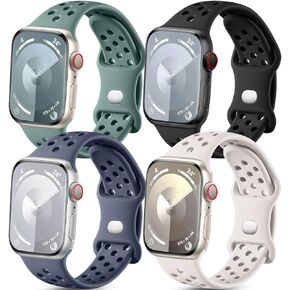 Getino متوافق مع سوار ساعة Apple 40 مم 38 مم 41 مم 44 مم 45 مم 49 مم 42 مم للنساء والرجال iWatch SE Ultra Series 9 8 7 6 5 4 3 2 1، أربطة رياضية من السيليكون الناعم المتين والمرن القابل للتنفس، 4 عبوات