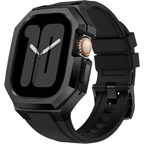Luxury Metal Case with Band Compatible for Apple Watch Band 44mm 45mm 49mm,Men Rugged Protective Bumper Cover with Soft Silicone Strap for iWatch Series 9/8/7/6/SE/5/4 and iWatch Ultra 2/1 49mm