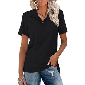 Ivicoer Womens V Neck Short Sleeve Polo Shirts Button Down Collared Tops Work Tunic Blouses Business Casual