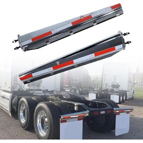 شماعات رفرف الطين المحملة بنابض من الكروم شديدة التحمل مباشرة لشبه الشاحنات | تباعد البراغي 2.5 بوصة، الطول 30 بوصة، مع أشرطة عاكسة من الألومنيوم (قطعتان) in Kuwait