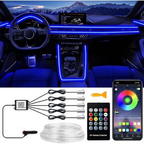 Interior Car Lights, 5 in 1 RGB Ambient Lighting Kits with Wireless APP and Remote Control, 16 Million Colors Interior Car LED Strip Lights with 236 inches Fiber Optic, Sync to Music