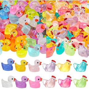 Mini Ducks Mini Resin Ducks Luminous Mini Chicken Figurines Plastic Small Miniature Ducks Bulk for Garden Micro Landscape Aquarium Potted Dollhouse Decor Accessorie 50pcs