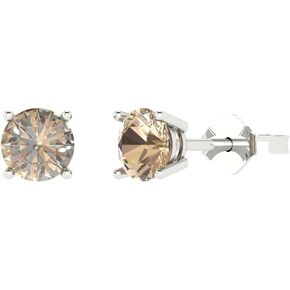 1.0 ct Brilliant Round Cut Solitaire Genuine Yellow Moissanite Pair of Designer Stud Earrings Solid 14k White Gold Push Back