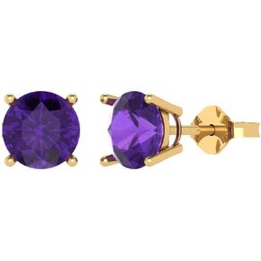 Clara Pucci 3.9ct Round Cut Solitaire Natural Amethyst Unisex Designer Stud Earrings 14k Yellow Gold Push Back conflict free Jewelry
