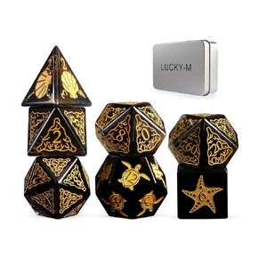LUCKY-M Turtle Dice DND Set Green, 7PCS Cat Eye Stone D&D Dice for Dungeons and Dragons, RPG D and D Dice for MTG Accessories DND Gift(PC-Green)