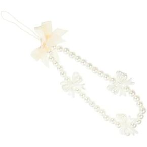 White Mobile Phone Lanyard Universal Phone Chain White Bow White Pearl Beaded Phone Lanyard Wrist Strap Anti Lost Charm Strap Fashion Phone Case Keychain Wallet Decoration Pendant Phone Charm Pink