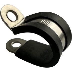 1.26" / 32mm Rubber Lined P Clips Hose Pipe Clamp Stainless Steel - Pack of 10