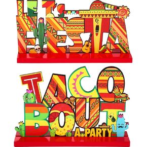 Blulu Fiesta Party الديكور المكسيكي Fiesta Table Signs Taco Bout a Party طاولة خشبية مركزية لعيد الميلاد المكسيكي Cinco de Mayo ديكور حفلات أعياد الميلاد، 7.87 × 4.72 بوصة، قطعتان in Kuwait