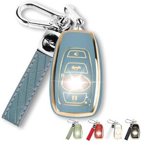 QBUC for Subaru Key Fob Cover Case with Genuine Leather Keychain for Subaru Forester CrossTrek Ascent Outback Legacy WRX etc (Green)