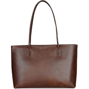 حقيبة يد للنساء من الجلد الطبيعي للكمبيوتر المحمول والمكتب وحقيبة كتف كلاسيكية مقاس 15 بوصة للكمبيوتر بني داكن in Kuwait