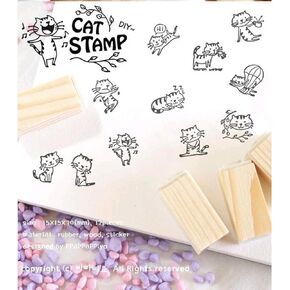 مجموعة طوابع مطاطية خشبية صغيرة لطيفة من Youkwer مكونة من 12 قطعة للحروف وحرف المذكرات وسجلات القصاصات في علبة الثقاب (قطة جميلة عتيقة) in Kuwait