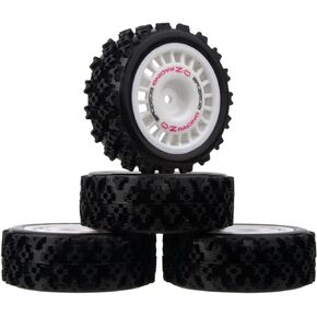 1/10 RC Rally Car Wheels Rims & Rubber Tires 12mm Hex Drive Hub for Tamiya TT-01 TT-02 TT-01E XV-01 DF-03 HPI HSP