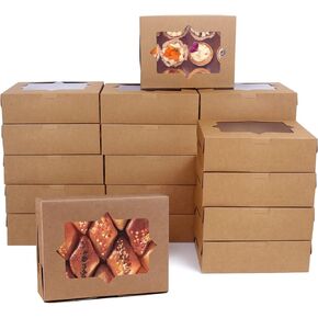 Wei Long 20pcs Cookie Boxes,8x6x2.5 Inches 3 Style Window Cookie Boxes with Window,Bakery Boxes Treat Boxes Strawberry Boxes for Chocolate Covered Strawberries,Muffins,Donuts (style D)