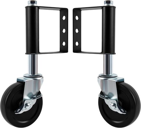 Spring Loaded Gate Caster, Heavy Duty Gate Wheels with Universal Mount Plate, 2 Pack Rubber Gate Caster 220 Lbs Capacity, 4 Inches (Silver), with Side Lock Brake in Saudi Arabia