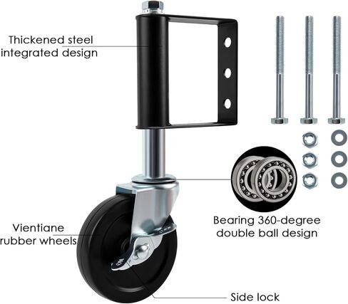 Spring Loaded Gate Caster, Heavy Duty Gate Wheels with Universal Mount Plate, 2 Pack Rubber Gate Caster 220 Lbs Capacity, 4 Inches (Silver), with Side Lock Brake in Saudi Arabia
