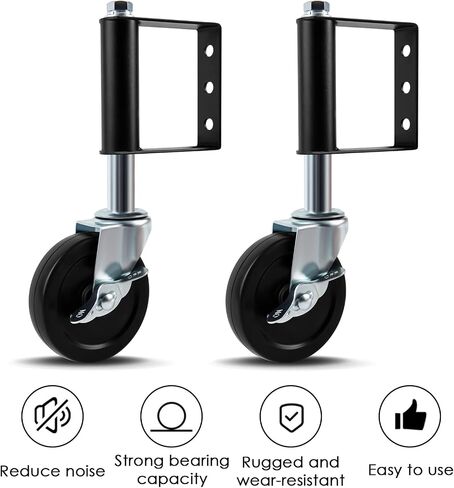 Spring Loaded Gate Caster, Heavy Duty Gate Wheels with Universal Mount Plate, 2 Pack Rubber Gate Caster 220 Lbs Capacity, 4 Inches (Silver), with Side Lock Brake in Saudi Arabia