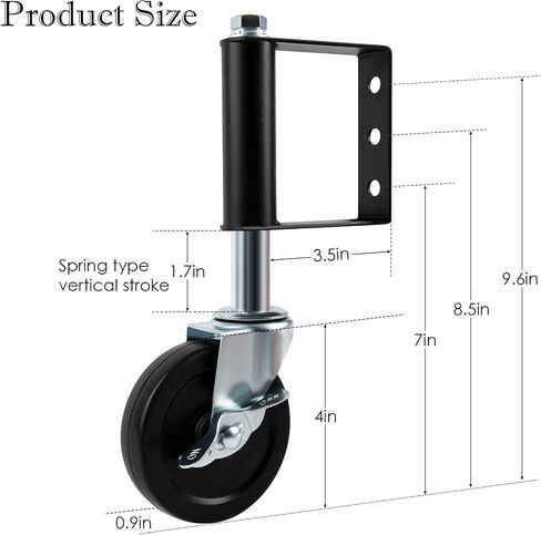 Spring Loaded Gate Caster, Heavy Duty Gate Wheels with Universal Mount Plate, 2 Pack Rubber Gate Caster 220 Lbs Capacity, 4 Inches (Silver), with Side Lock Brake in Saudi Arabia