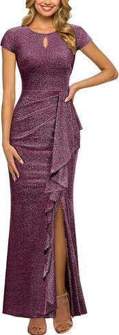 Miusol Women's Classy Style Round Neck Ruffle Cocktail Prom Long Dress in Saudi Arabia