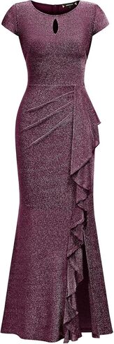 Miusol Women's Classy Style Round Neck Ruffle Cocktail Prom Long Dress in Saudi Arabia