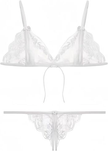 Women's Sexy Lace Underwear Set Bra Thong Mesh Lace Print Three Point Underwear Set Flower Perspective in Saudi Arabia