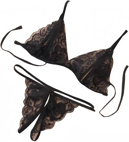 Women's Sexy Lace Underwear Set Bra Thong Mesh Lace Print Three Point Underwear Set Flower Perspective in Saudi Arabia