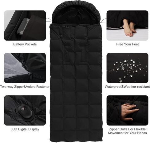 Graphene Heated Sleeping Bag with 3 Heating Levels, Waterproof Lightweight with Pillow and Compression Sack for Camping Hiking Backpacking Cold Weather in Saudi Arabia