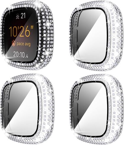 RICHONE [3Pack] Bling Cases Compatible with Fitbit Versa 3 / Sense Smartwatch, Rhinestones Screen Protector Hard Covers for Fitbit Sense & Versa3 Accessories (Pink+ Rose Gold+ Clear) in Saudi Arabia